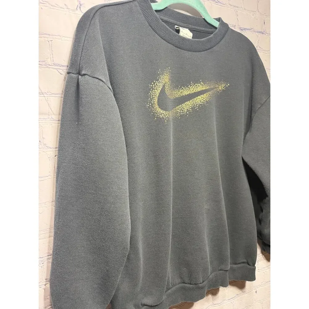 Nike Crewneck Pullover Sweatshirt Black Sz XL Casual Layer Gold Logo